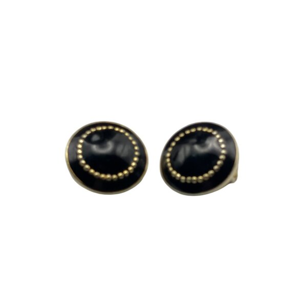 **Large Vintage Black and Gold Clip On Earrings - Picture 5 of 12
